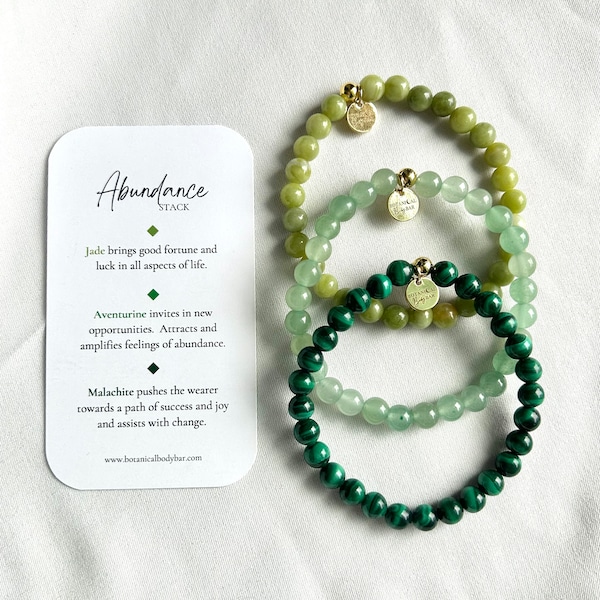 Abundance Crystal Bracelet Stack: Malachite, Aventurine & Jade