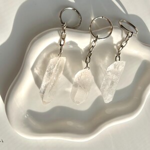 Raw Clear Quartz Point Keychain: Natural Crystal Protection