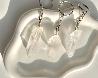 Raw Clear Quartz Point Keychain: Natural Crystal Protection