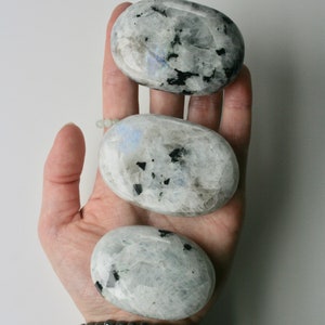 Rainbow Moonstone Palm Stone: Natural Gemstone with Blue Flash