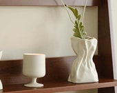 Aesthetic Crinkled Paper Bag Inspired Vase in 2 colors : Cream white, Coconut Taupe. Home Decoration Flower Vase Ceramic