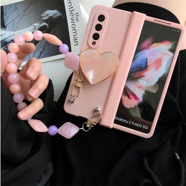 Samsung Galaxy Z Fold 3 Z Fold 4 Pink Phone Case With Heart Etsy