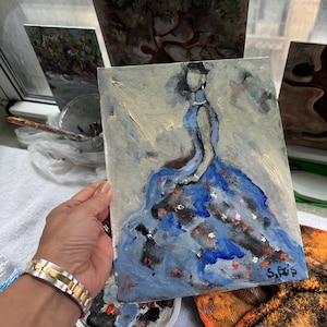 Pintura de narciso, retrato de mulher extravagante, mulher vintage com brincos, arte original, pintura semi abstrata, expressões vintage