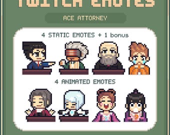 AceAttorney |  9 Pixel Art Twitch Discord Emotes | Cute & Retro | Ready for use