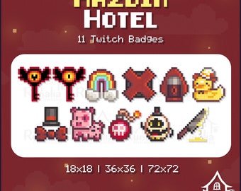 Hazbin Hotel | 11 Pixel Art Twitch Bit / Sub Badges / Emote | Cute & Retro | Ready for use | 18x18 36x36 72x72