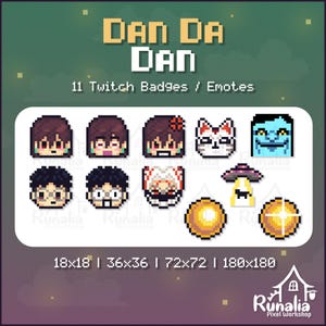 Dan Da Dan | 11 Pixel Art Twitch Badges Emotes | Cute & Retro | Ready for use