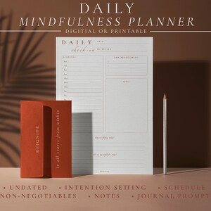 Undated digital or printable daily / weekly / monthly  mindfulness planner for intention, organisation, planning, notes, mindful living.