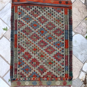 2.2x3 FT vintage Accent rug turkish nomad rug kilim rug oriental rug faded rug interior rustic primitive rug kitchen rug vintage doormat