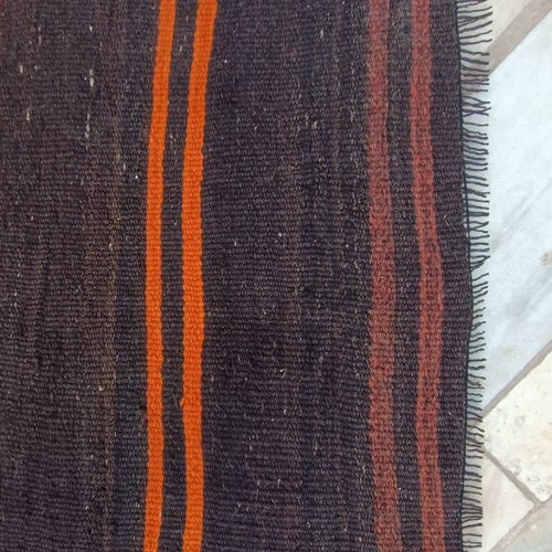 2x4.1 FT stripe kilim rug orange on black stripe shops vintage rug kilim rugs small kilim rug vintage rug vintage turkish rug primitive rug stripe