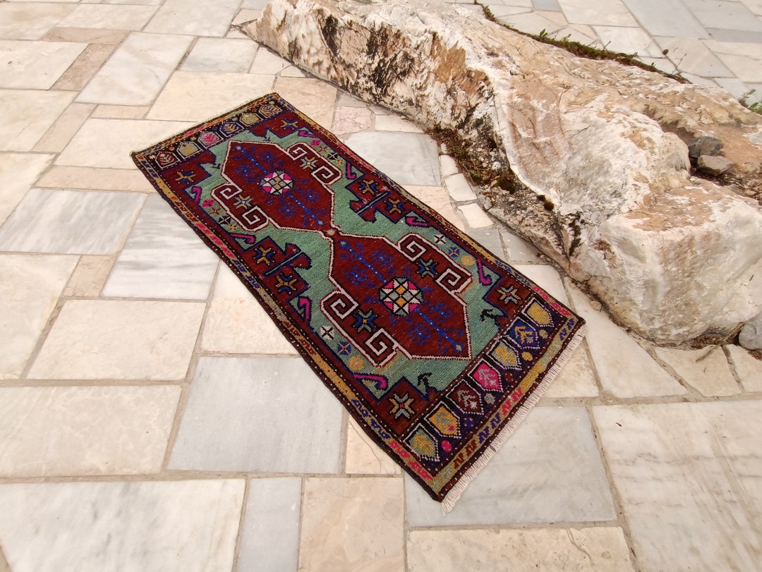 1.6x3.8 FT Tribal Vintage Rug Unusual Persian Rug Interior Rug Vintage ...