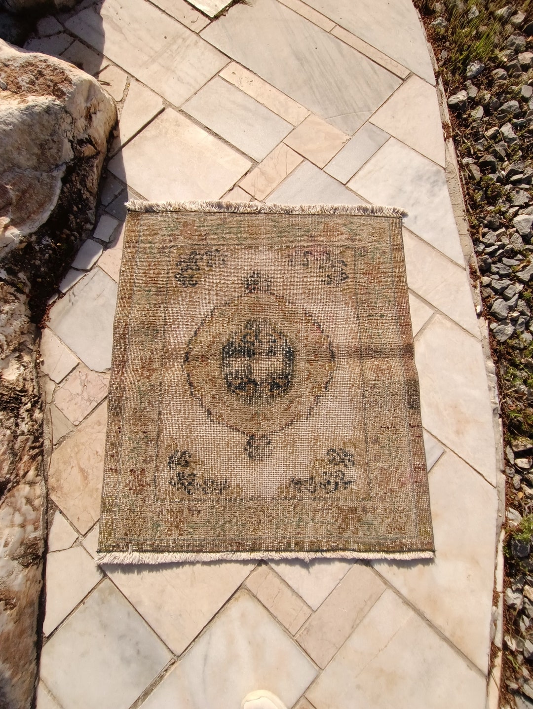 2.7x3 FT Vintage Accent Rug Square Rug Small Vintage Rug Kitchen Rug ...