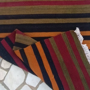 4.1x2 FT Turkish kilim rug turkish striped rug stripe runner rug kilim runner rug 2x4 striped rug 2x4 stripe kilim rug corridor rug wool rug