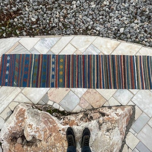 1.7x8.4 FT faded blue runner cotton runner kitchen rug bedroom rug blue vintage rug İnterior rug primitive rug 2x8 rug kilim runner blue rug