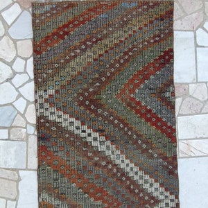Faded dark colour turkish kilim rug 4x2.6 FT Vintage turkish rug small vintage rug entryway dark rug entryway vintage rug nomad rug 2x4 wool