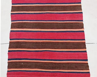 Vintage Turks kelimloper tapijt 2 x 4 ft handgeweven wol klein tribal rood boho decor