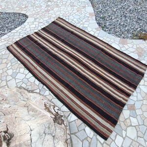 Rug for living room 5.6x8.6 FT stripe Area rug vintage stripe rug turkish vintage rug stripe kilim rug  woolen stripe rug kilim Area rug 7x9