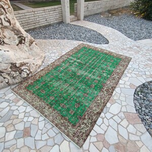 Rug for living room 5.4x8.7FT green vintage rug green Area rug green oushak rug large green rug Turkish vintage rug faded green rug interior