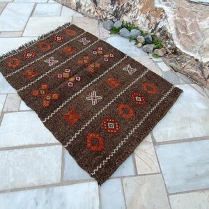 2.1x3.1 FT Vintage rug brown kilim rug turkish rug kitchen rug hemp rug brown interior design oriental rug Persian rug vintage wool rug2x3