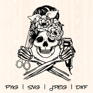 Haar Stylistin geschnitten Datei | Friseur SVG | Friseur geschnitten Datei | Kosmetikerin geschnitten Datei | Haar Hustler SVG | Salon Schere Friseur Skeleton Png svg Datei