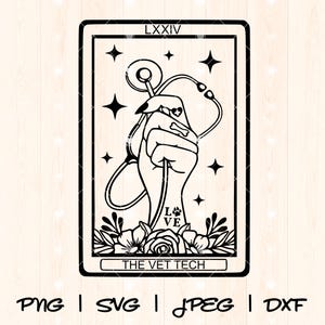 Vet Tech Svg | Veterinary Tech Svg | Vet Nurse Svg | Paw Print Stethoscope Svg | Funny Vet Tech Tarot Card Svg Png Vet Assistant Design File