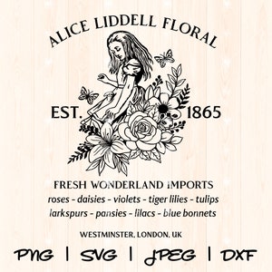 Alice In Wonderland Svg | Alice In Wonderland Png | Vintage Alice Svg Png | Bookish Svg Png | Reading Svg Png Flower Book Alice Sublimation