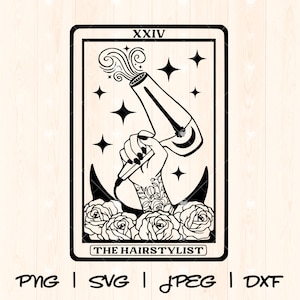 Haar Stylistin geschnitten Datei | Friseur SVG | Friseur geschnitten Datei | Kosmetikerin geschnitten Datei | Haar Hustler SVG | Salon Friseur Fön Tarot Karte Png svg
