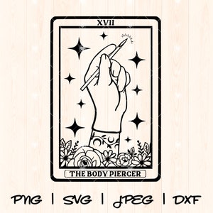 Perforador corporal Svg Png / Modificación corporal Svg / Diseño de camiseta de perforación corporal Svg / Perforador de tienda de tatuajes Carta del Tarot Png Svg Archivo de diseño