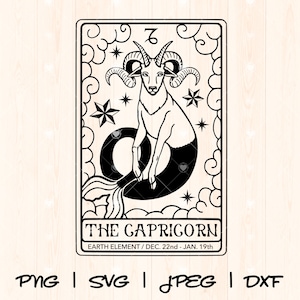 Svg png Capricorne | Astrologie Svg | Svg du zodiaque | Svg saison Capricorne | Fichier de coupe Capricorne | Carte de tarot du signe du Capricorne anniversaire Svg png