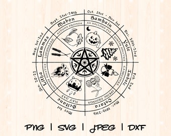 Wheel of the Year Svg | Wicca Svg | Witch Svg | Witchcraft Svg | Wiccan Svg | Pagan Svg | Gothic Svg | Magic Mystical Svg Png | Occult Svg