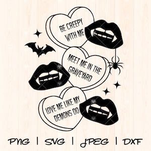 Goth Candy Hearts Svg | Anti Valentines Svg Png | Funny Valentines Day Svg Png | Vampire Lips Svg Png | Creepy Spooky Horror Valentines Svg