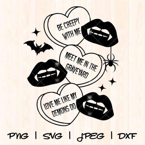 Goth Candy Hearts Svg | Anti Valentines Svg Png | Funny Valentines Day Svg Png | Vampire Lips Svg Png | Creepy Spooky Horror Valentines Svg