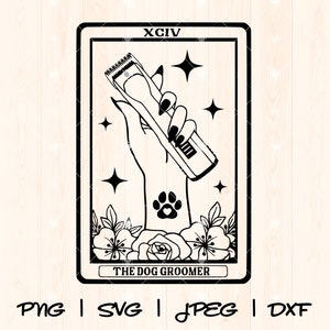 Hondentrimmer Svg Png | Hondenverzorging Svg | Dierenverzorger Svg Png | Hondenverzorging Svg | Pootafdruk Svg Png | Pet Groomer Tarot Card Svg Png-bestand