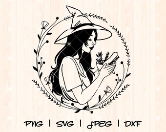 Green Witch Svg Png | Magic Herbs Svg | Witches Kitchen Svg | Botanical Witch Svg | Mortar and Pestle Svg | Witchy Pagan Plant Lover Svg Png