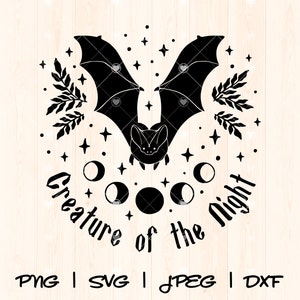 Goth Bat Svg | Bat Cut File | Spooky Bat Svg | Moon Phase Svg | Witchy Svg | Mystic Celestial Floral Svg | Creepy Cute Funny Animal Svg Png