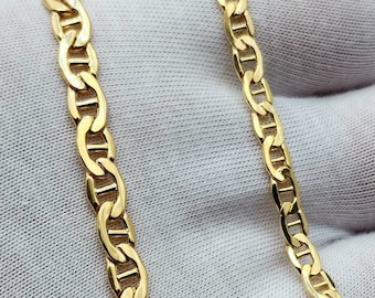 14k Gold Flat Mariner/Anchor necklace & bracelet sets in 2 sizes, 4mm/5mm. Worldwide free shipping.585 Certified. Birthday/anniversary gift