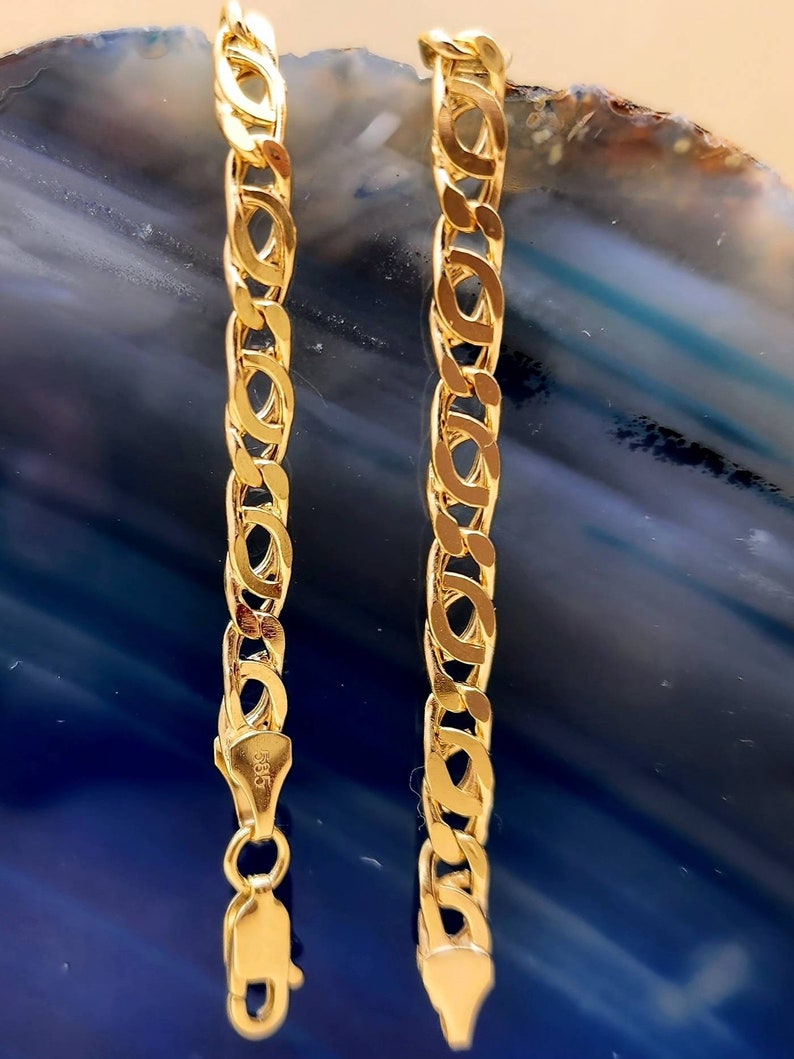 14k Gold Double Curb Flat chains, 5mm. Best birthday/Anniversary gift. REAL GOLD. Worldwide free shipping. 585 Certified & stamped. image 9