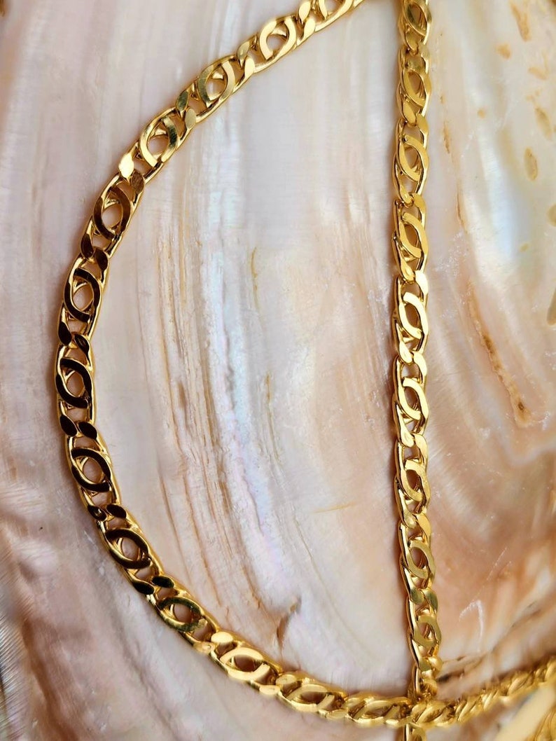 14k Gold Double Curb Flat chains, 5mm. Best birthday/Anniversary gift. REAL GOLD. Worldwide free shipping. 585 Certified & stamped. image 4