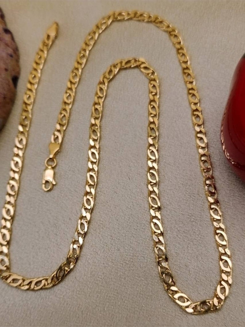 14k Gold Double Curb Flat chains, 5mm. Best birthday/Anniversary gift. REAL GOLD. Worldwide free shipping. 585 Certified & stamped. image 2