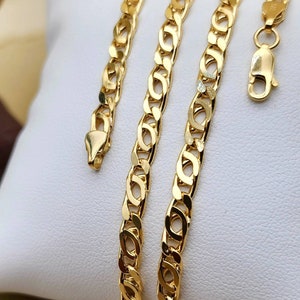 14k Gold Double Curb Flat chains, 5mm. Best birthday/Anniversary gift. REAL GOLD. Worldwide free shipping. 585 Certified & stamped. image 10