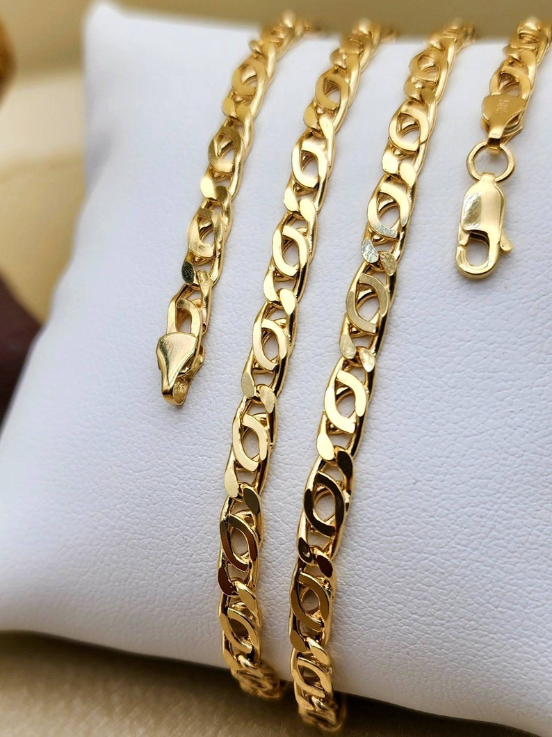 14k Gold Double Curb Flat chains, 5mm. Best birthday/Anniversary gift. REAL GOLD. Worldwide free shipping. 585 Certified & stamped. image 10