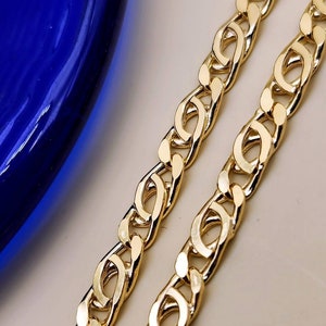 14k Gold Double Curb Flat chains, 5mm. Best birthday/Anniversary gift. REAL GOLD. Worldwide free shipping. 585 Certified & stamped. image 1