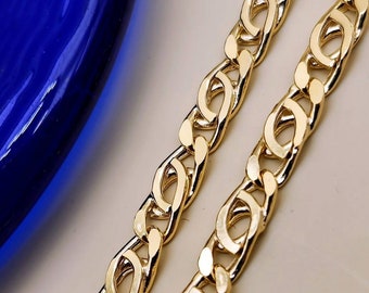 14k Gold Double Curb Flat chains, 5mm. Best birthday/Anniversary gift. REAL GOLD. Worldwide free shipping. 585 Certified & stamped.