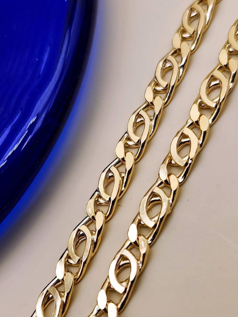 14k Gold Double Curb Flat chains, 5mm. Best birthday/Anniversary gift. REAL GOLD. Worldwide free shipping. 585 Certified & stamped. image 1