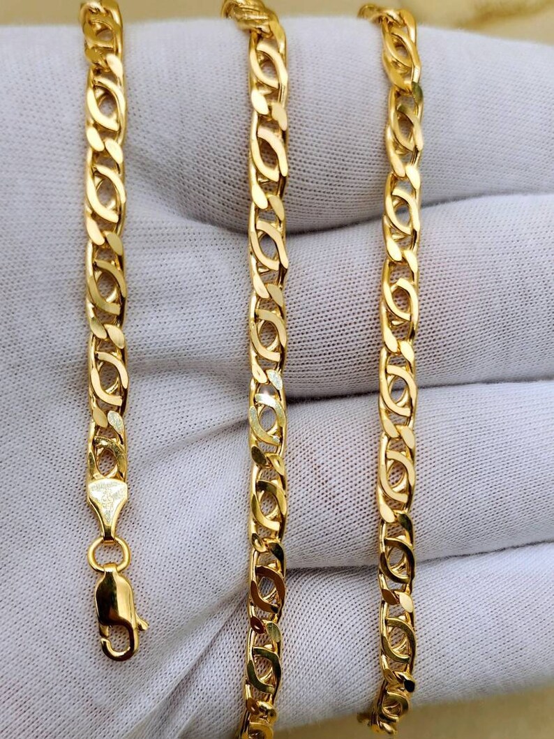 14k Gold Double Curb Flat chains, 5mm. Best birthday/Anniversary gift. REAL GOLD. Worldwide free shipping. 585 Certified & stamped. image 7