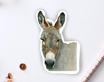 Donkey Sticker Watercolor. Laminated Die Cut Sticker. Water Resistant. Farm Animal Stickers. Vinyl Donkey Sticker. Gift for Donkey Owners.