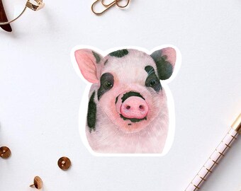 Piglet Vinyl Sticker, Watercolor Farm Animal Sticker, Laminated Die Cut, Water Resistant, Pig Sticker, Cute Pink Pig, Baby Pig Sticker, Gift