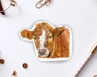 Brown Cow Sticker. Farm Animal Sticker. Die Cut Laminated Vinyl. Water Resistant. Cow Planner Sticker. Gift for Farmer. Cute Cow. Watercolor