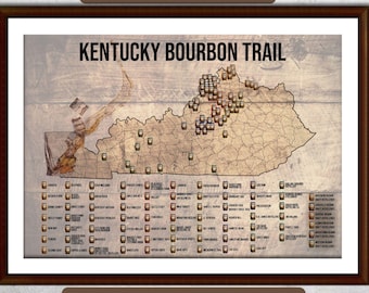 Kentucky Bourbon Distilleries Map Push Pin Map Bourbon Trail Wall Art Travel Bucket List Bourbon Drinker Man Cave Decor Husband Gift for Him