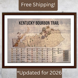 Kentucky Bourbon Distilleries Map Push Pin Map Bourbon Trail Wall Art Travel Bucket List Bourbon Drinker Man Cave Decor Husband Gift for Him