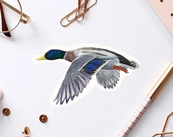 Mallard Duck Sticker, Flying Duck Sticker, Vinyl Laminated Die Cut Sticker, Duck Sticker, Watercolor Sticker, Laptop, Planner, Journal, Gift